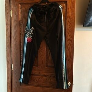 Pink + Dolphin embroidered eagle pocket tie waist jogger sweatpants size medium